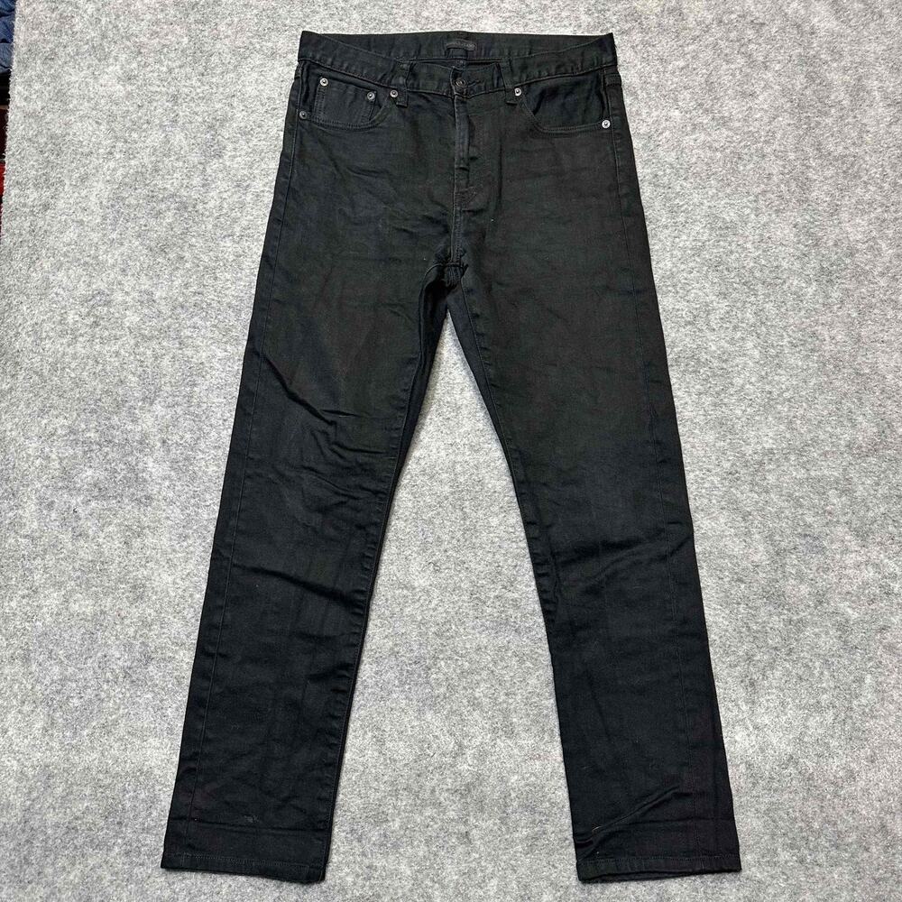 Uniqlo Jeans Men's Straight Button Fly Jeans Size 30x34‎ Black Dark Wash Denim